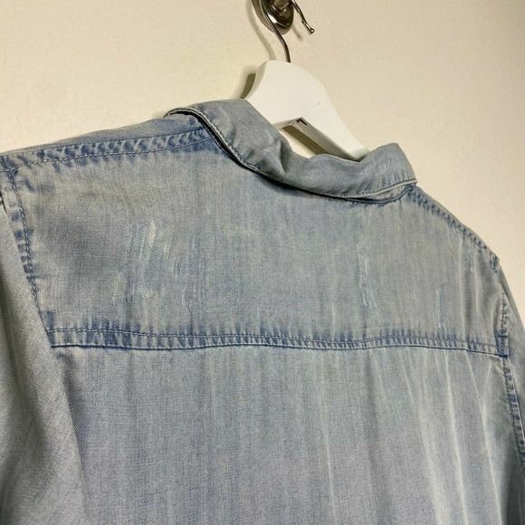 Vintage Havana Distressed Lace Up Yoke Chambray Shirt - Picture 6 of 8